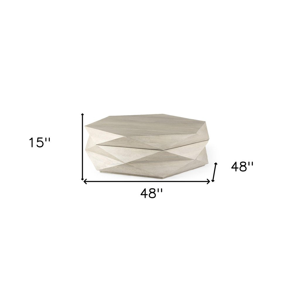 48" Natural Solid Wood Hexagon Lift Top Solid Coffee Table HomeRoots