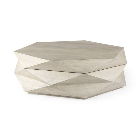 48" Natural Solid Wood Hexagon Lift Top Solid Coffee Table HomeRoots