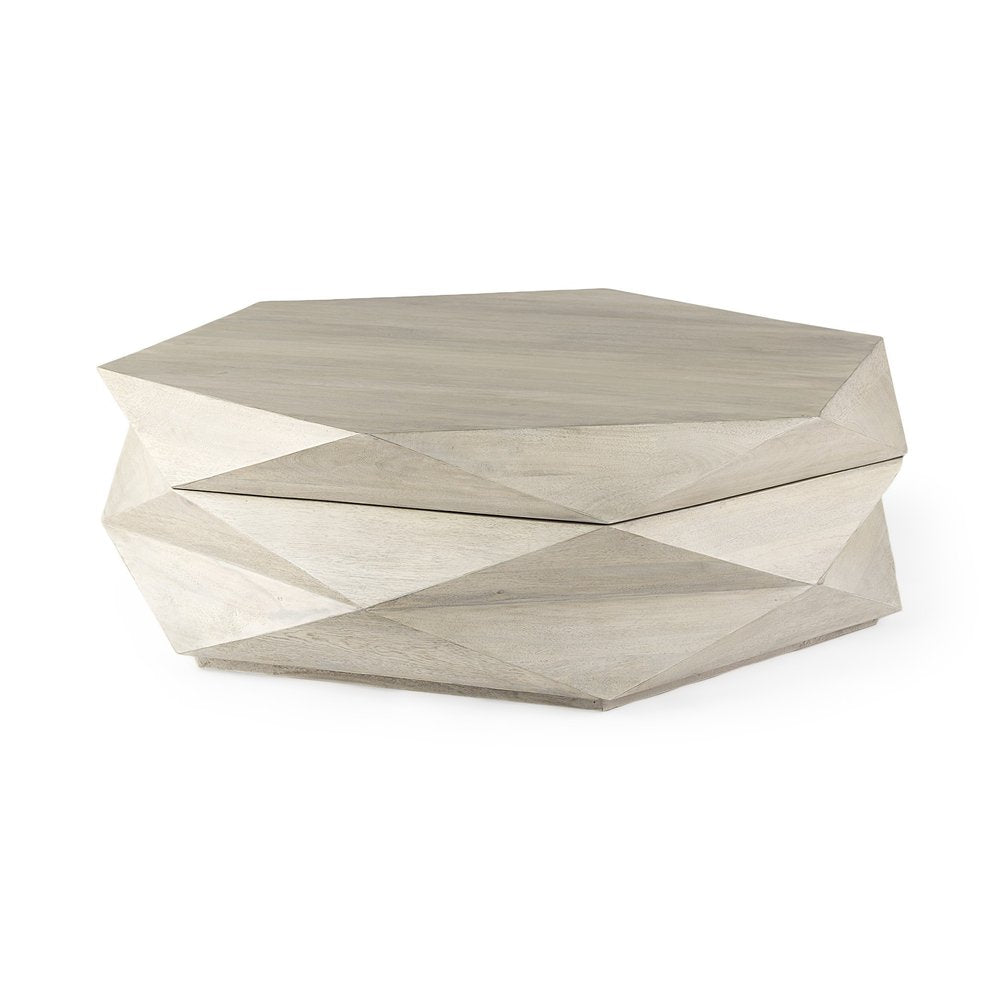 48" Natural Solid Wood Hexagon Lift Top Solid Coffee Table HomeRoots