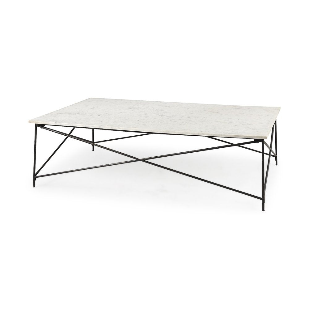 35" White Genuine Marble and Metal Coffee Table — view 1