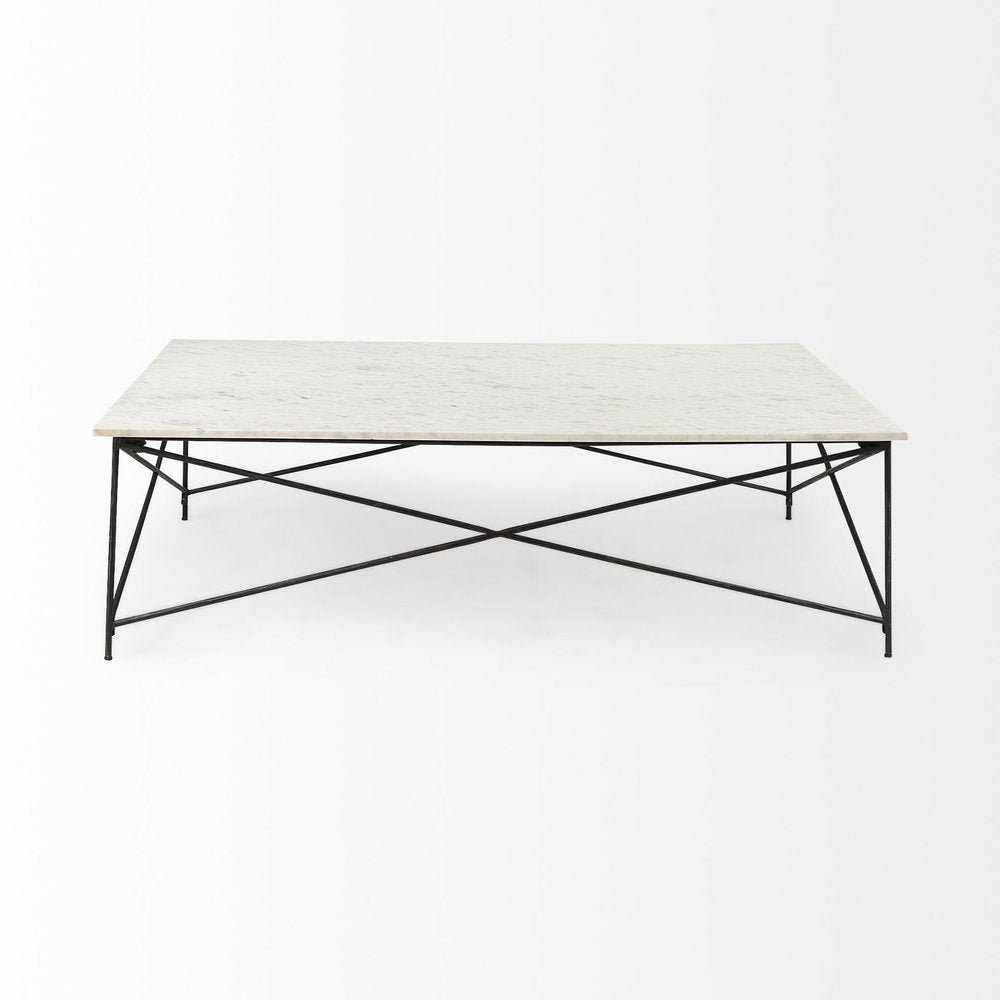 35" White Genuine Marble and Metal Coffee Table — view 2