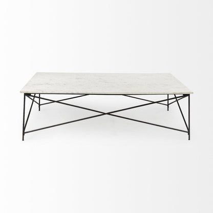 35" White Genuine Marble and Metal Coffee Table HomeRoots