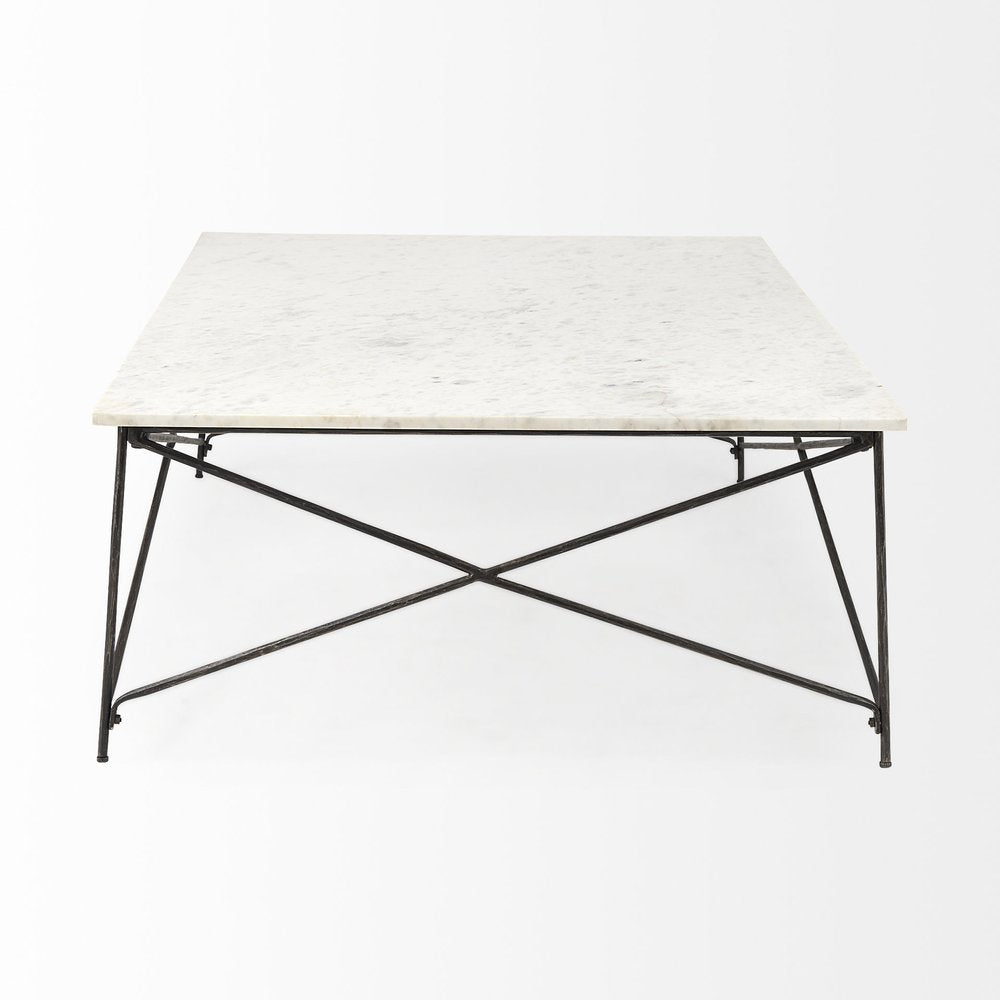 35" White Genuine Marble and Metal Coffee Table — view 3