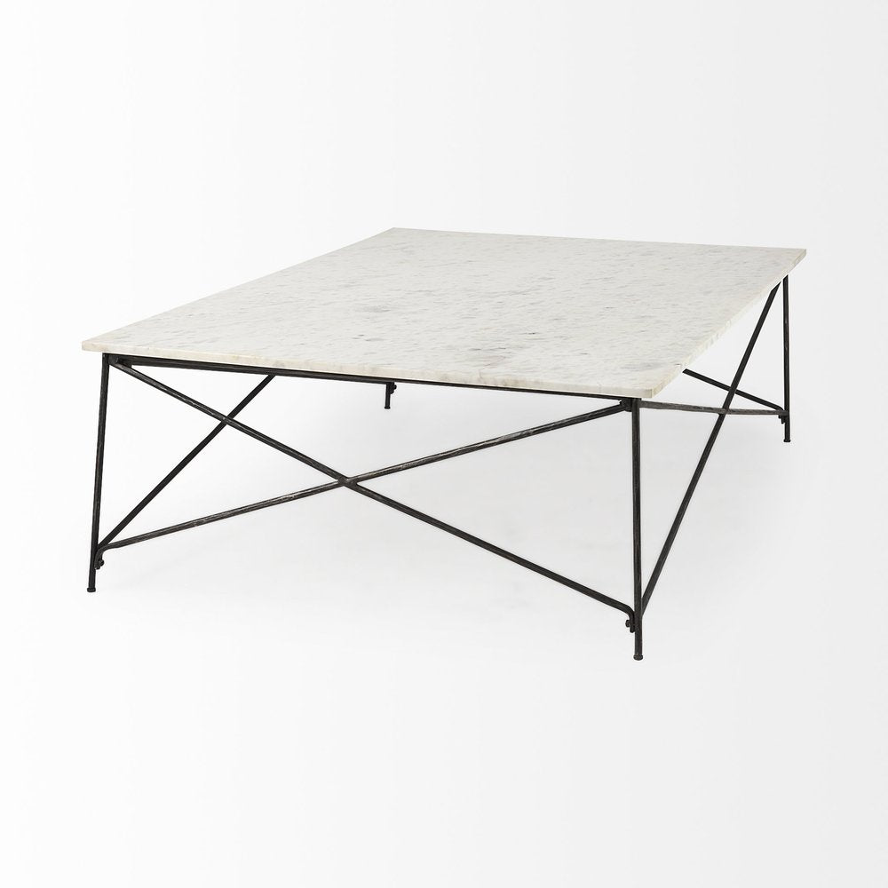 35" White Genuine Marble and Metal Coffee Table HomeRoots