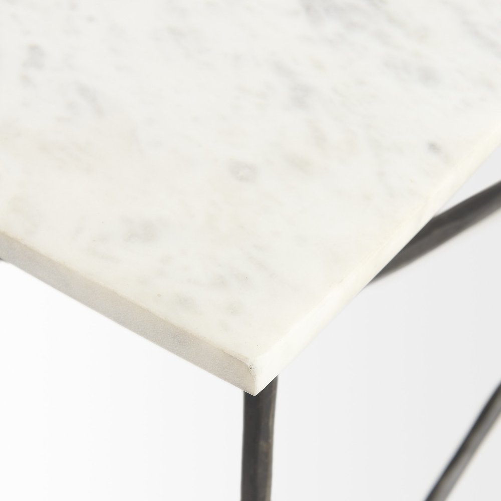 35" White Genuine Marble and Metal Coffee Table — view 5