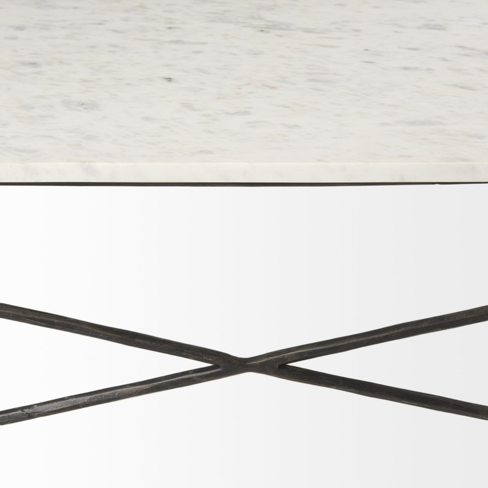 35" White Genuine Marble and Metal Coffee Table