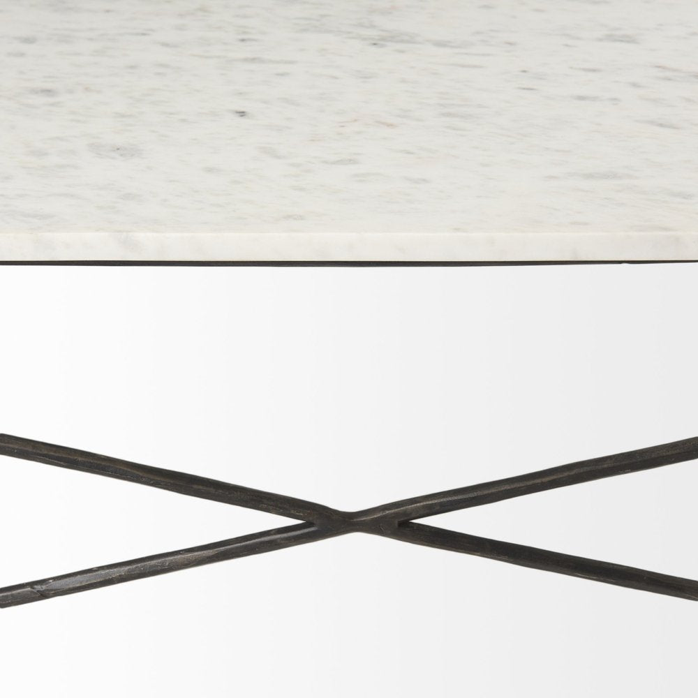35" White Genuine Marble and Metal Coffee Table HomeRoots
