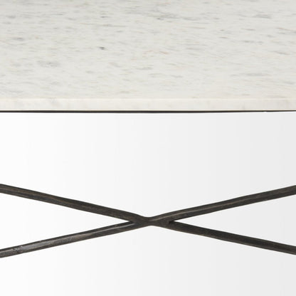 35" White Genuine Marble and Metal Coffee Table HomeRoots