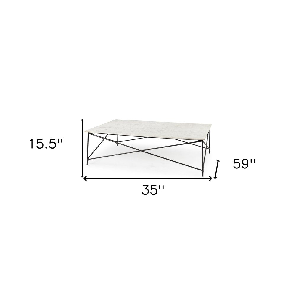 35" White Genuine Marble and Metal Coffee Table HomeRoots