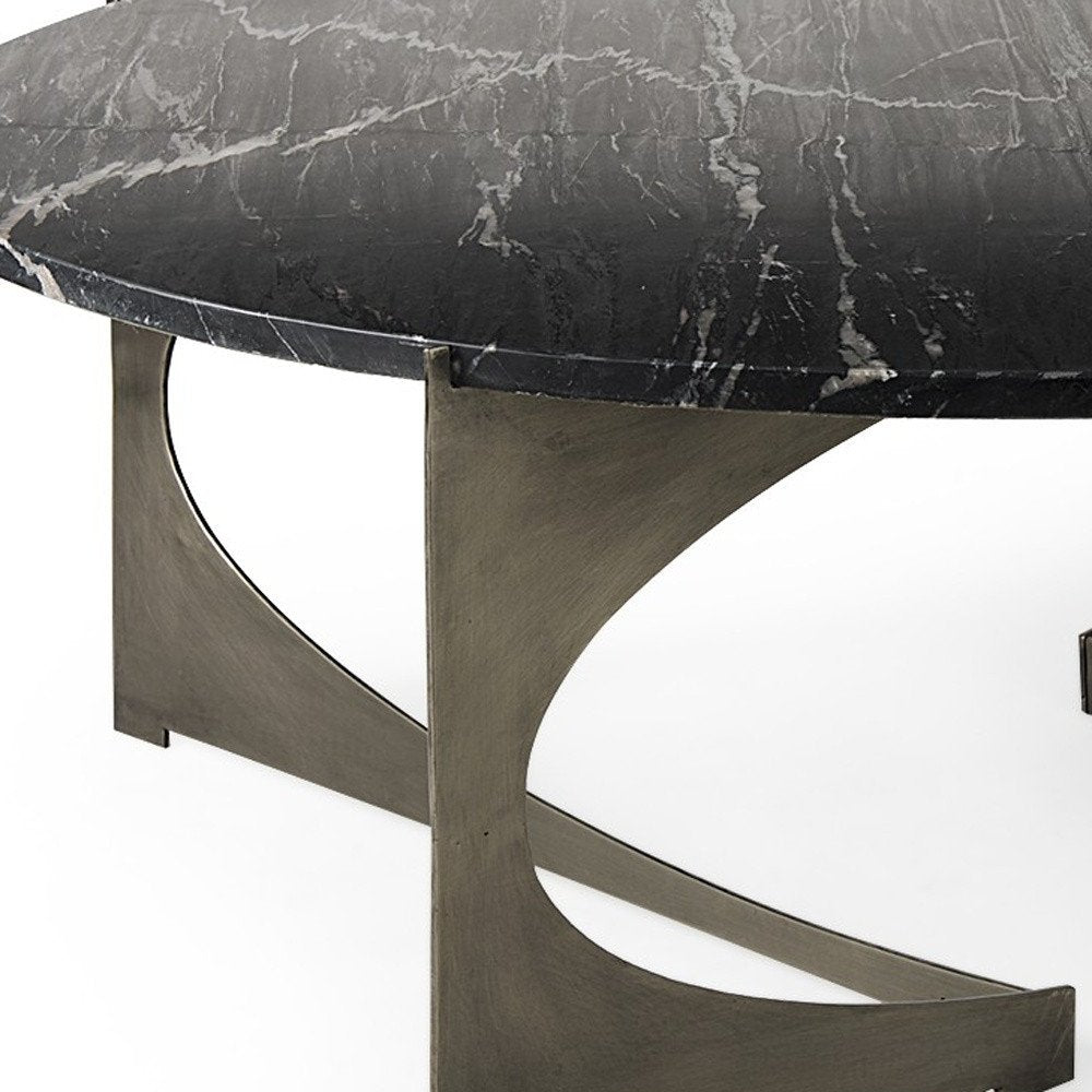 48" Black and Gold Genuine Marble and Iron Round Coffee Table HomeRoots