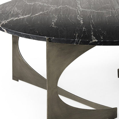 48" Black and Gold Genuine Marble and Iron Round Coffee Table HomeRoots