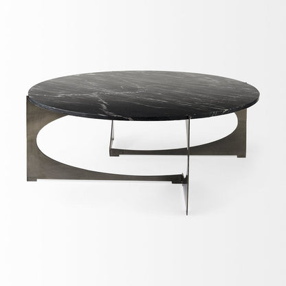 48" Black and Gold Genuine Marble and Iron Round Coffee Table HomeRoots