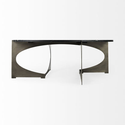 48" Black and Gold Genuine Marble and Iron Round Coffee Table HomeRoots