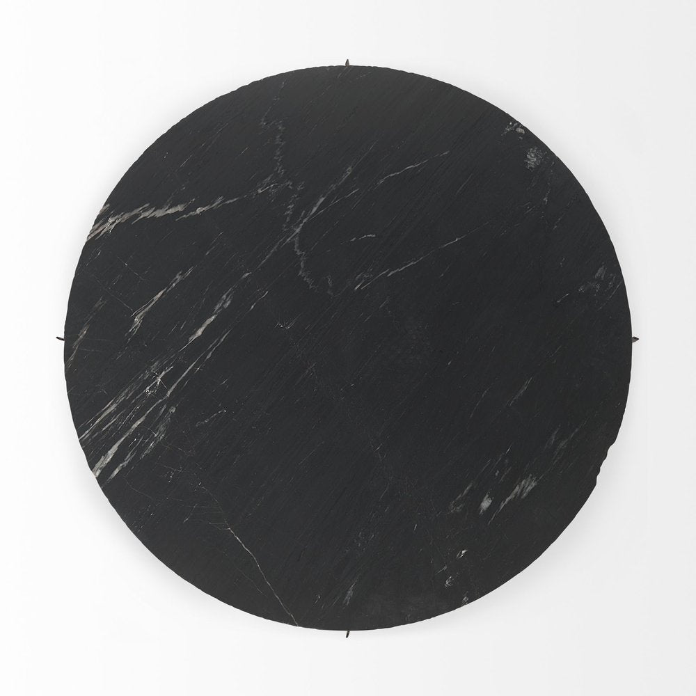 48" Black and Gold Genuine Marble and Iron Round Coffee Table HomeRoots