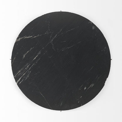 48" Black and Gold Genuine Marble and Iron Round Coffee Table HomeRoots