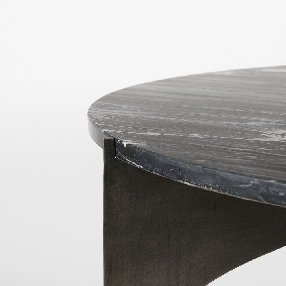 48" Black and Gold Genuine Marble and Iron Round Coffee Table HomeRoots