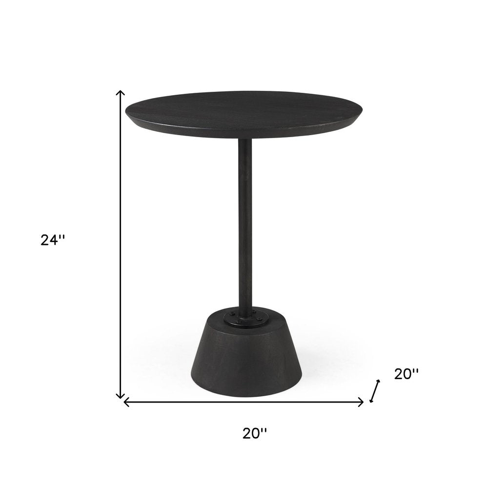 24" Black Solid and Manufactured Wood Round End Table HomeRoots