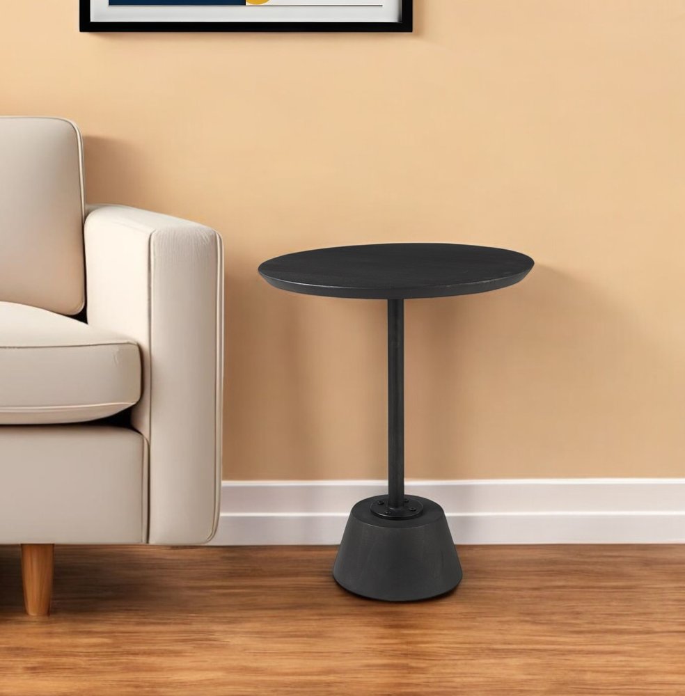 24" Black Solid and Manufactured Wood Round End Table HomeRoots