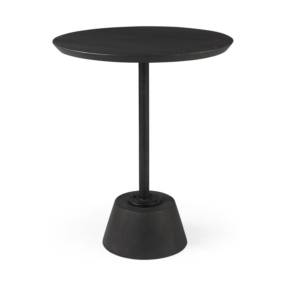 24" Black Solid and Manufactured Wood Round End Table HomeRoots