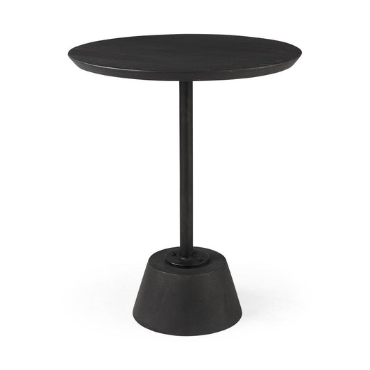 24" Black Solid and Manufactured Wood Round End Table HomeRoots