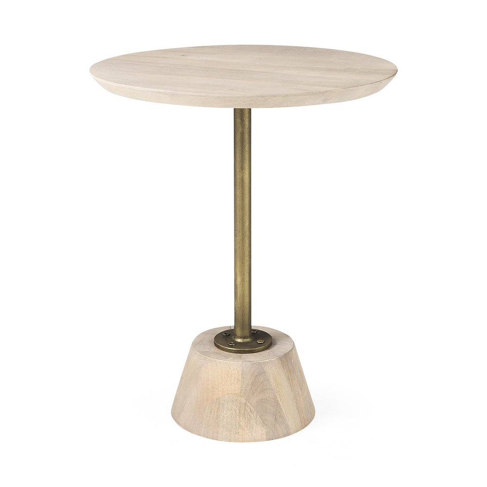 24" Beige Solid and Manufactured Wood Round End Table HomeRoots