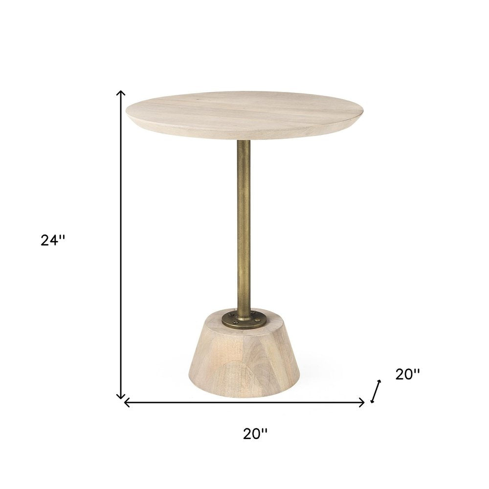 24" Beige Solid and Manufactured Wood Round End Table HomeRoots