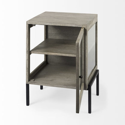 20" Dark Gray And Black Solid Wood And Iron Display Cabinet With Single Door