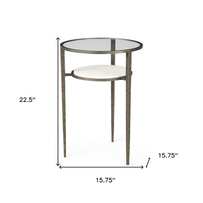 23" Bronze And Clear Glass And Metal Round End Table With Shelf HomeRoots