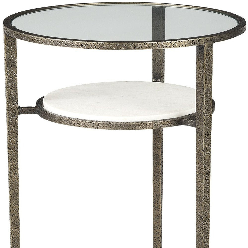 23" Bronze And Clear Glass And Metal Round End Table With Shelf HomeRoots