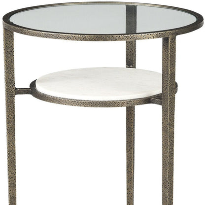 23" Bronze And Clear Glass And Metal Round End Table With Shelf HomeRoots