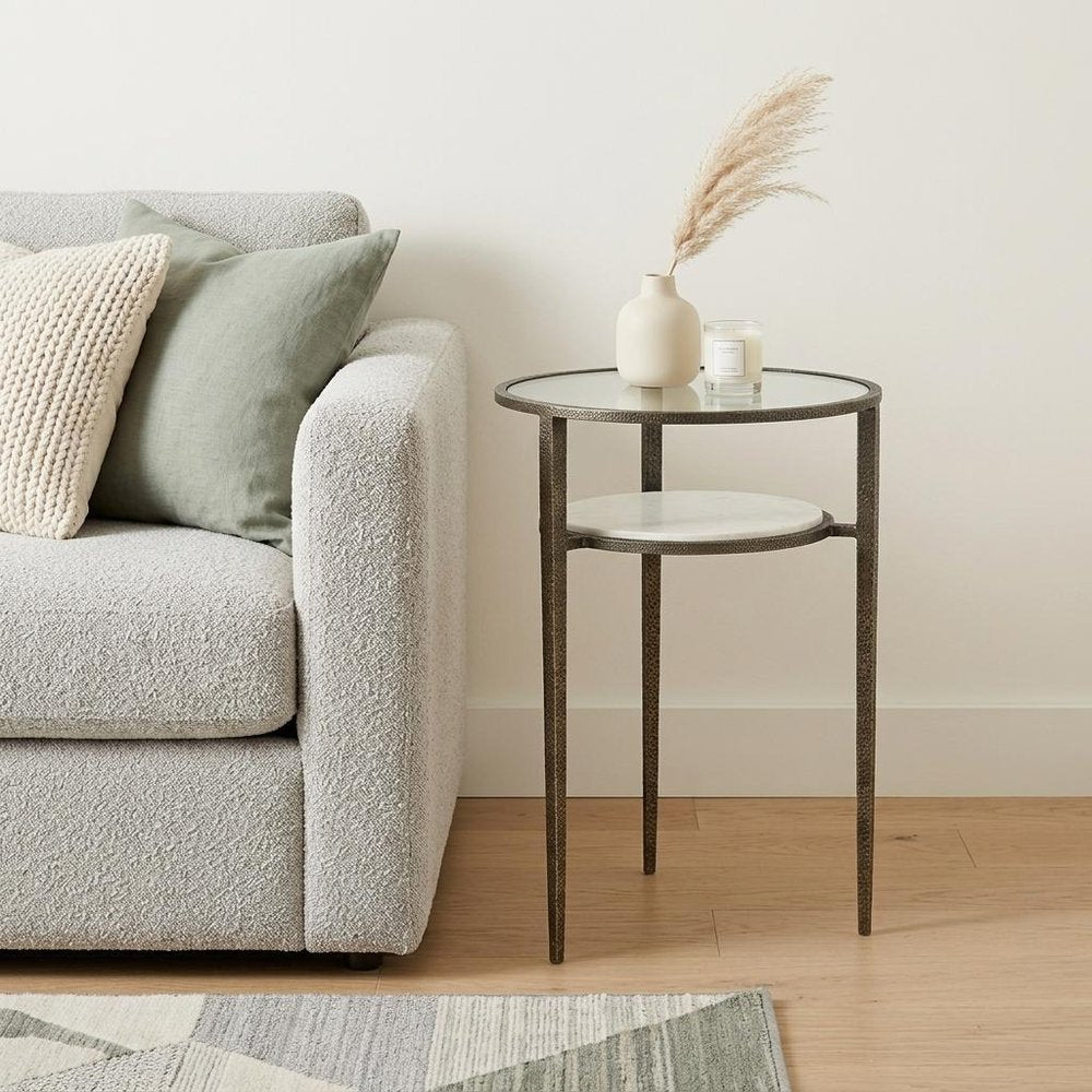 23" Bronze And Clear Glass And Metal Round End Table With Shelf HomeRoots