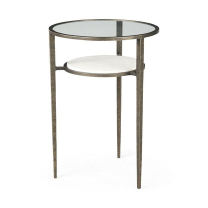 23" Bronze And Clear Glass And Metal Round End Table With Shelf HomeRoots