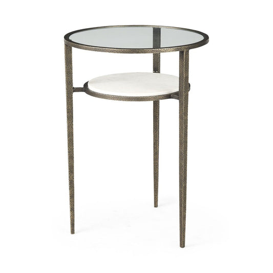 23" Bronze And Clear Glass And Metal Round End Table With Shelf HomeRoots