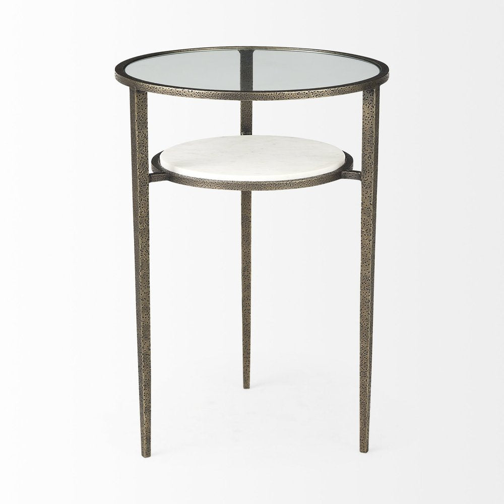 23" Bronze And Clear Glass And Metal Round End Table With Shelf HomeRoots