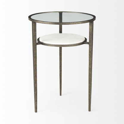 23" Bronze And Clear Glass And Metal Round End Table With Shelf HomeRoots