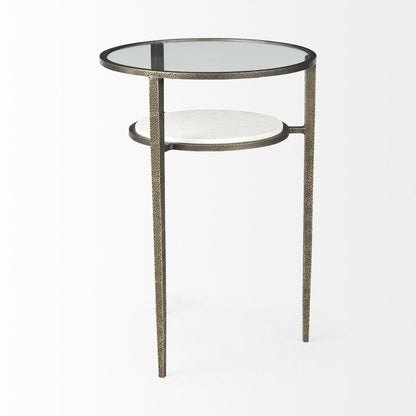 23" Bronze And Clear Glass And Metal Round End Table With Shelf HomeRoots