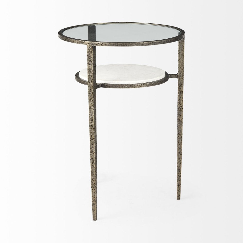 23" Bronze And Clear Glass And Metal Round End Table With Shelf HomeRoots