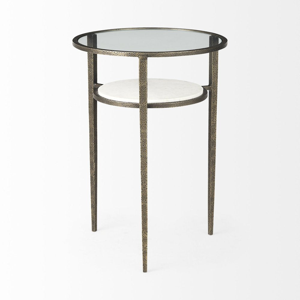 23" Bronze And Clear Glass And Metal Round End Table With Shelf — view 4