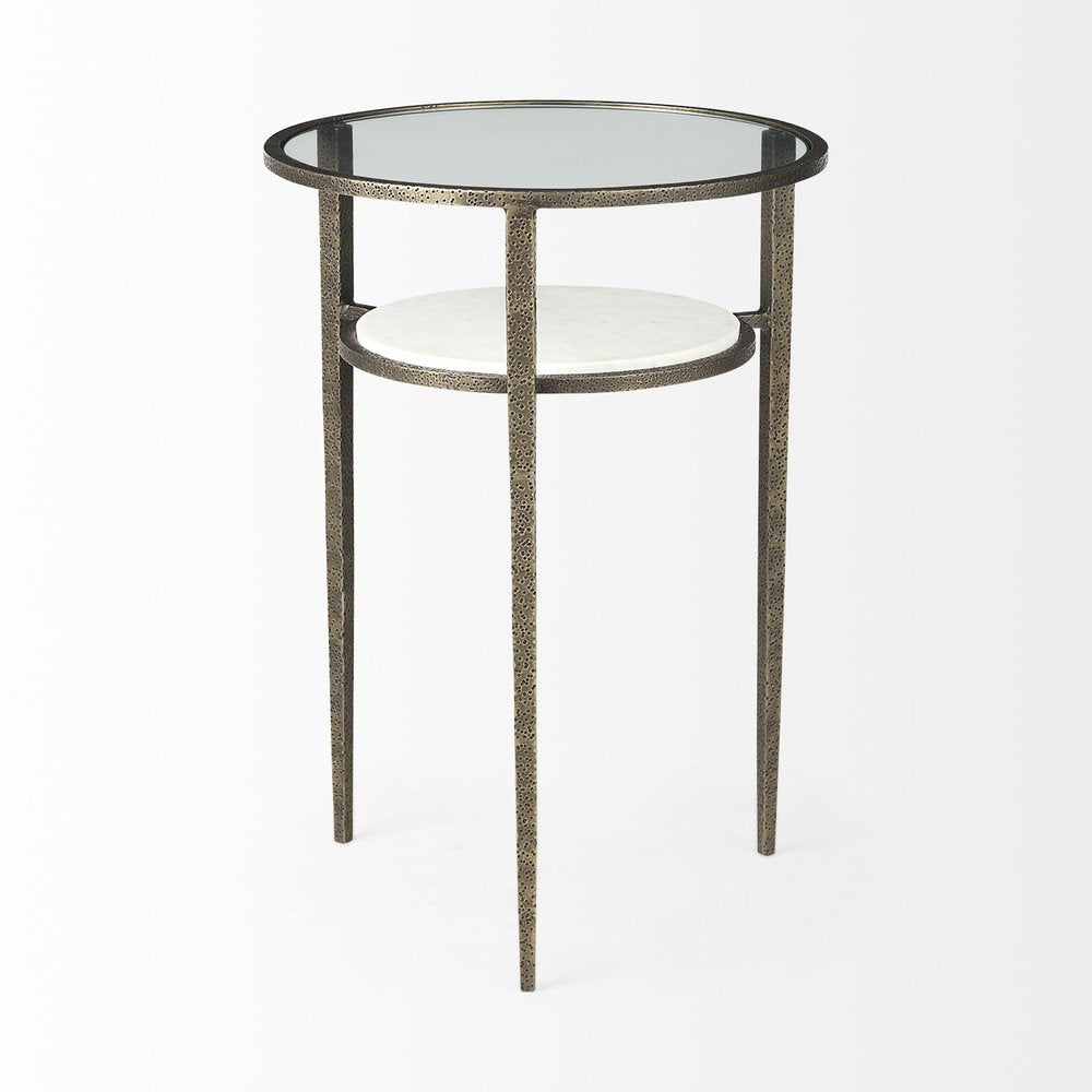 23" Bronze And Clear Glass And Metal Round End Table With Shelf HomeRoots