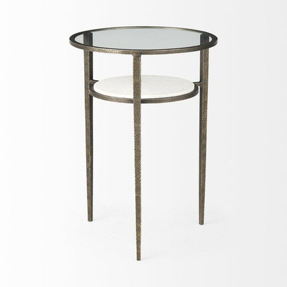 23" Bronze And Clear Glass And Metal Round End Table With Shelf HomeRoots
