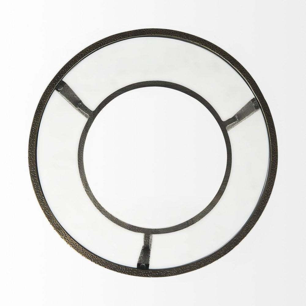 23" Bronze And Clear Glass And Metal Round End Table With Shelf HomeRoots