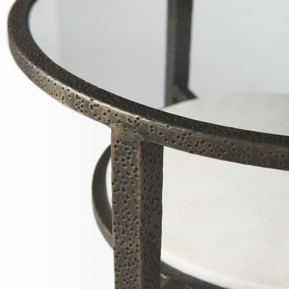 23" Bronze And Clear Glass And Metal Round End Table With Shelf HomeRoots