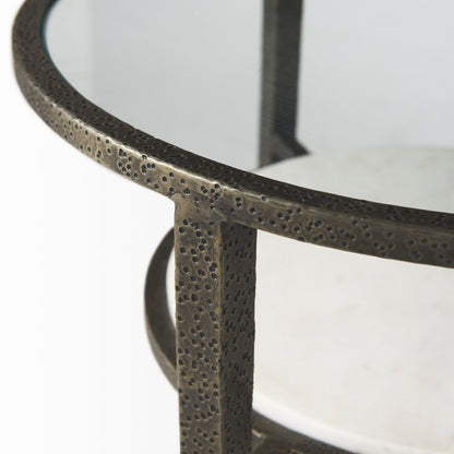 23" Bronze And Clear Glass And Metal Round End Table With Shelf HomeRoots