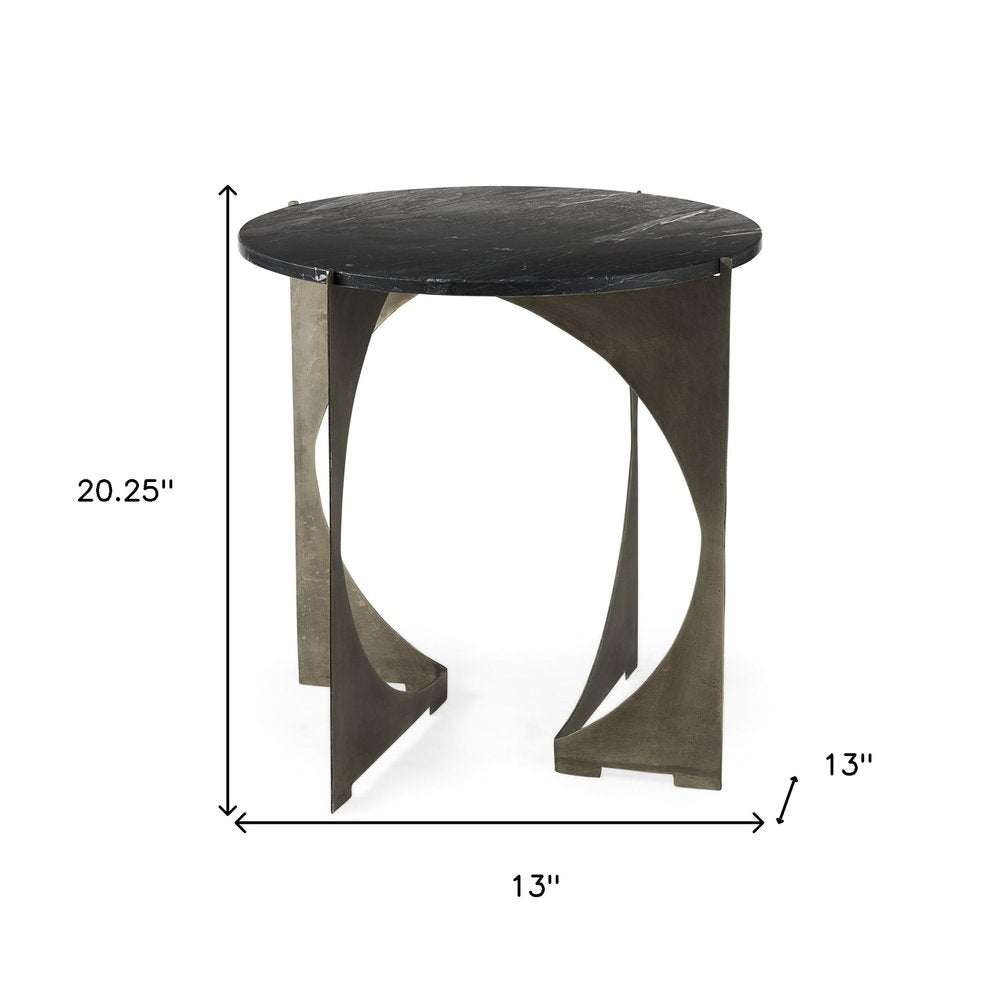 20" Black Marble Round End Table HomeRoots