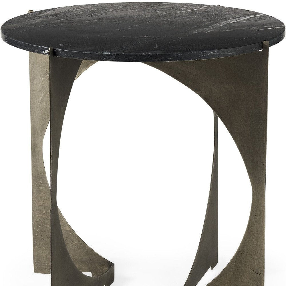 20" Black Marble Round End Table HomeRoots