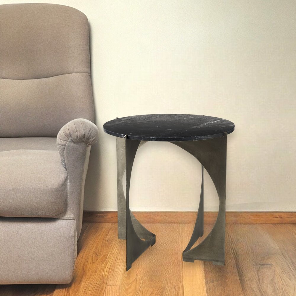 20" Black Marble Round End Table HomeRoots