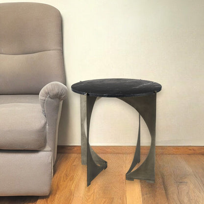 20" Black Marble Round End Table HomeRoots