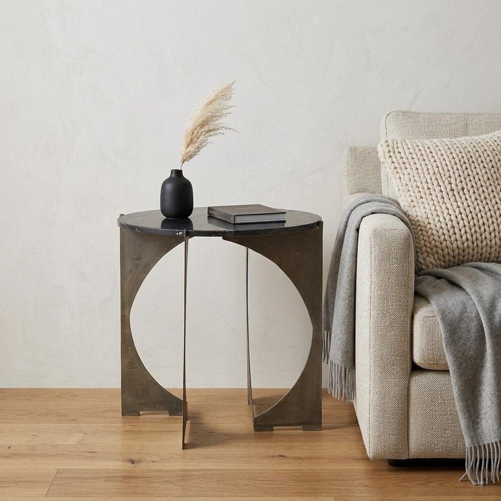 20" Black Marble Round End Table HomeRoots