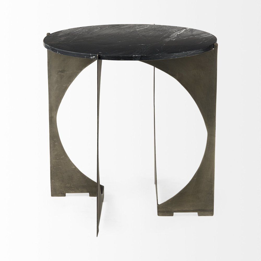 20" Black Marble Round End Table HomeRoots
