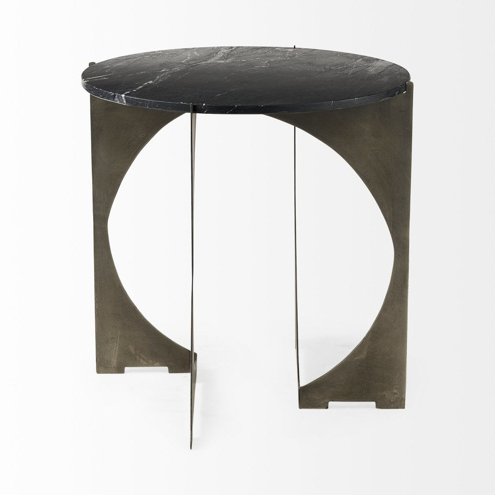 20" Black Marble Round End Table HomeRoots